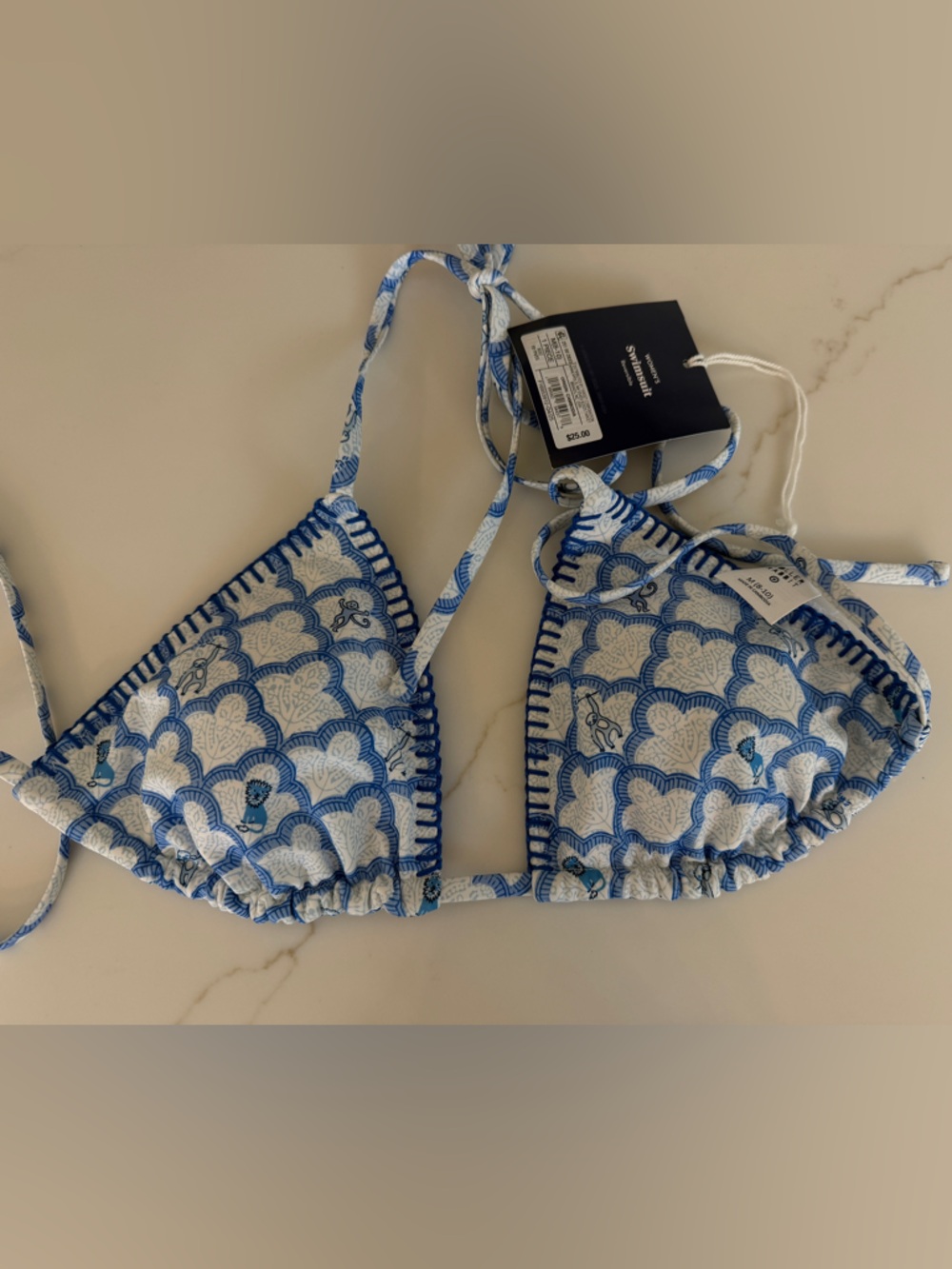 Roller Rabbit Light Blue and White Paisley Triangle Swim Top